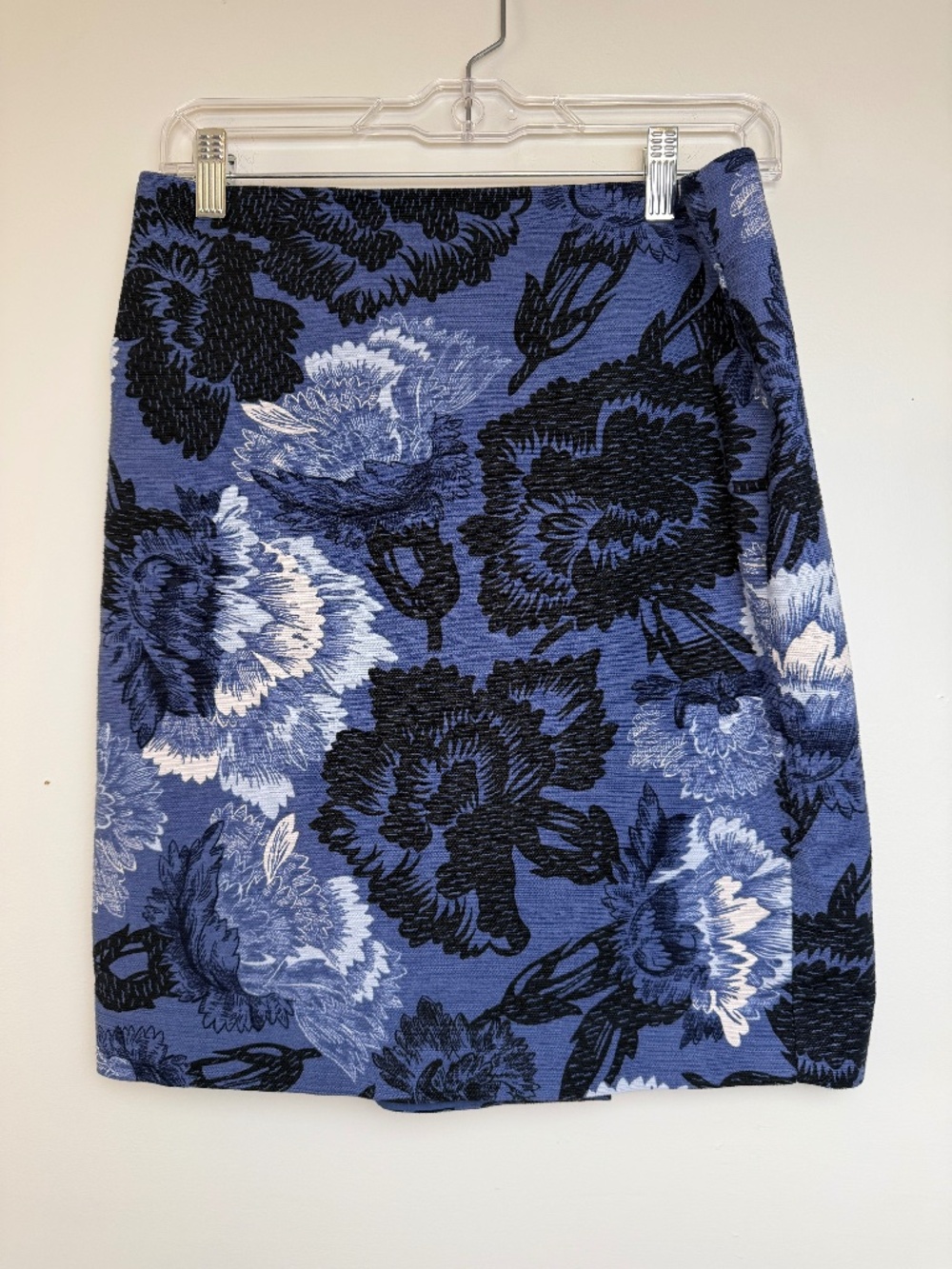 Ann Taylor Factory Petite Blue Botanical Jacquard Skirt-Size 6p